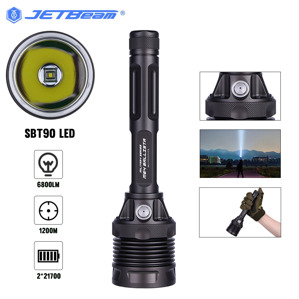 Jetbeam M64 ไฟฉาย 6800LM 200M ช่วง SBT90 ไฟ LED ยุทธวิธีไฟฉายกลางแจ้ง Patrol SOS โคมไฟ