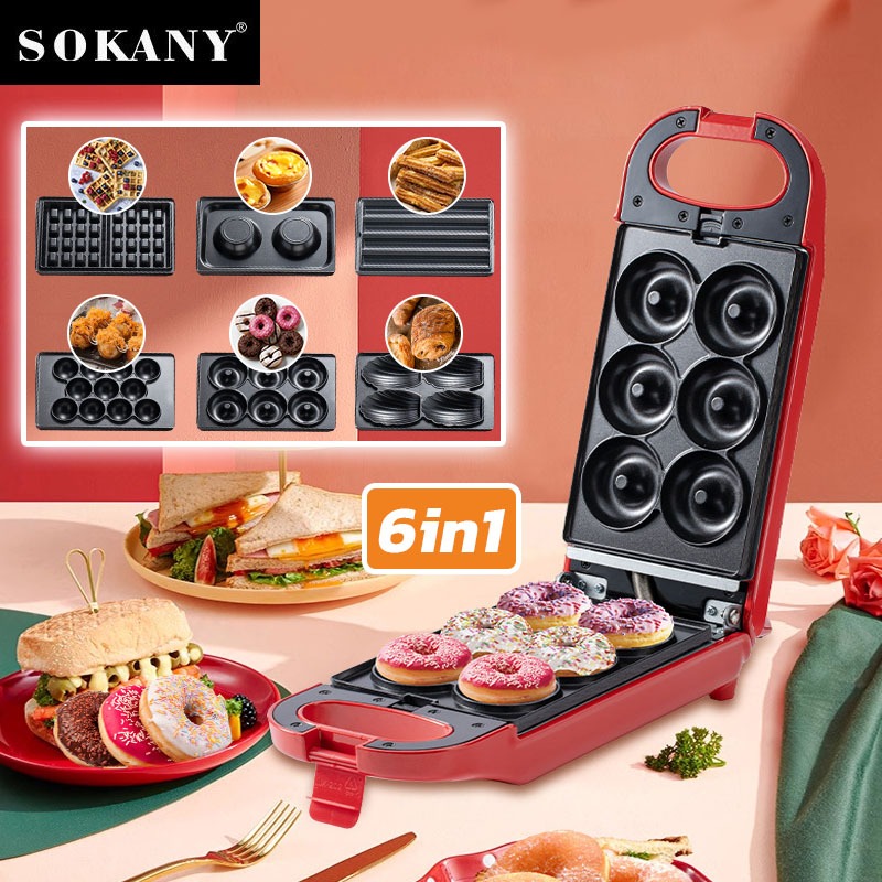 พร้อมส่ง SOKANY 6in1เครื่องทำวาฟเฟิล เครื่องทําโดนัท เครื่องปิ้งขนมปัง มีหลากหลายรุ่นให้เลือก