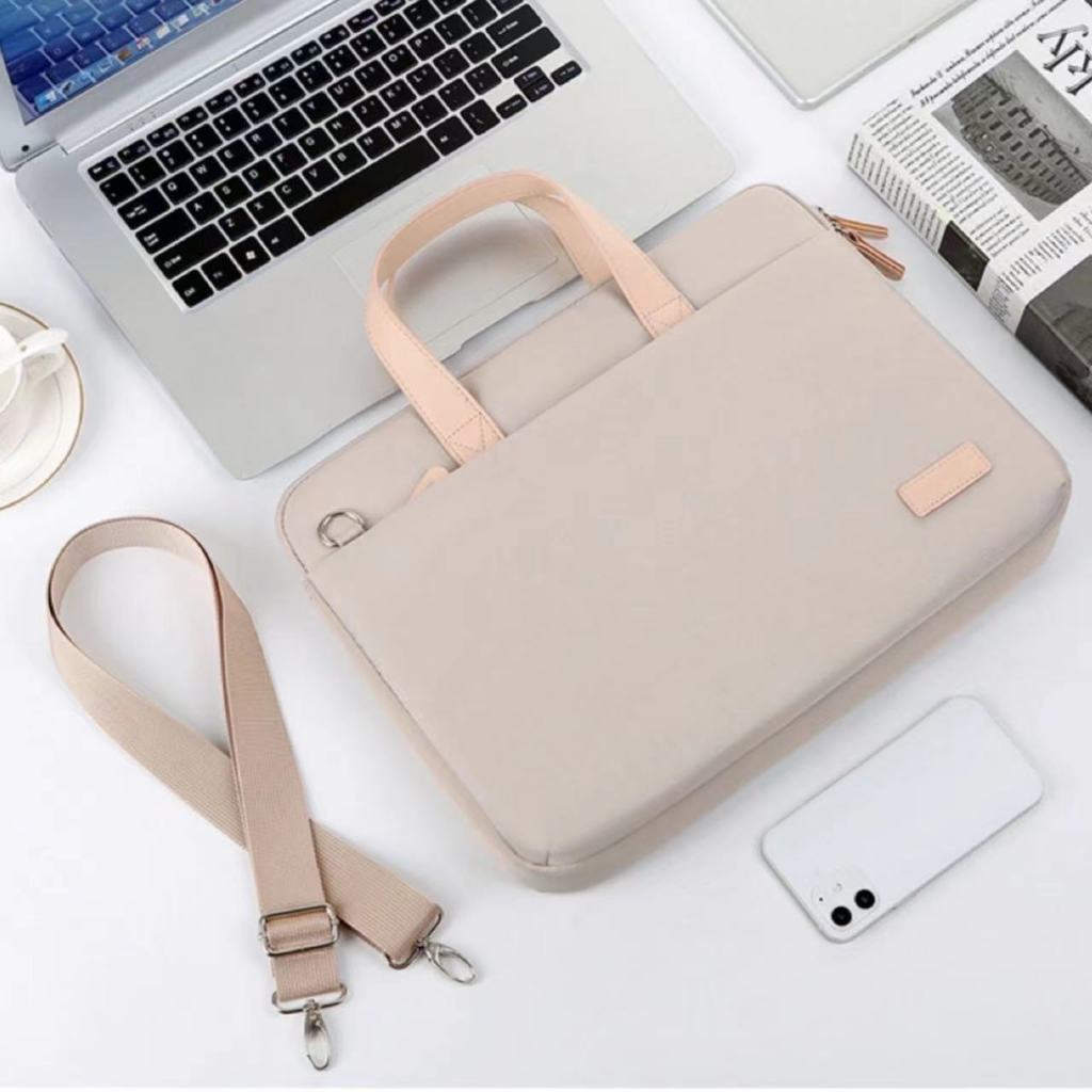 กระเป๋าแล็ปท็อป สะพายข้าง กันกระแทก กันน้ํา สีกากี คุณภาพสูง สไตล์นักธุรกิจ 13-14 นิ้ว 15-15.6 นิ้ว