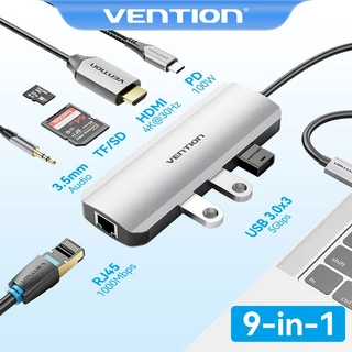 Vention USB C Hub TYPE C to HDMI Docking Station 4K 30Hz 3.0 RJ45 SD TF 3.5มม. PD 100W Port usb adapter 9 In 1 Hub สายusbต่อคอม ​สายต่อ usb Thunderbolt MacBook iPad PC สายotg USB HUB