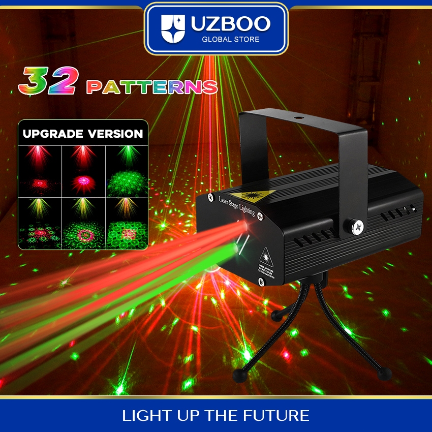 Uzboo ไฟโปรเจคเตอร์เลเซอร์ RGB 32 รูปแบบ DJ ดิสโก้ ไฟดิสโก้ เปิดใช้งานไฟแฟลช RGB LED โปรเจคเตอร์เลเซอร์ สําหรับวันเกิด งานแต่งงาน KTV บาร์คอนเสิร์ต ปลั๊ก USB