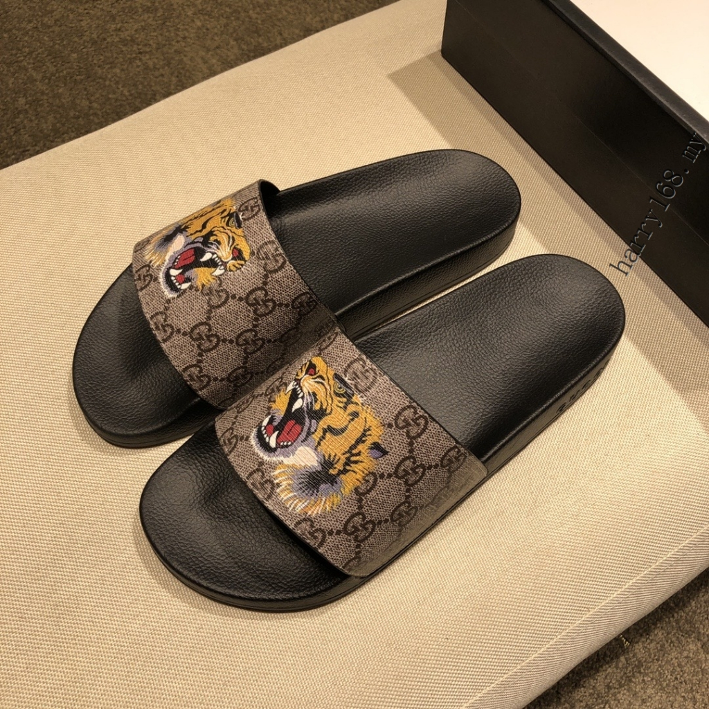 New_gucci รองเท้าชายหาดหนังสไลด์สําหรับผู้ชายพร้อม Tigar Size 38-46 PP215