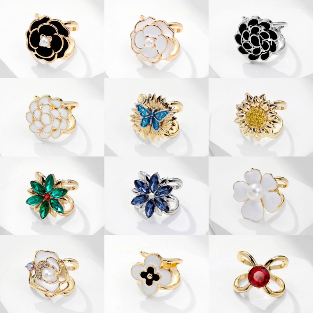 เข็มกลัด ผ้าคลุมไหล่ ผ้าพันคอ ผ้าเรยอน แบบคลิปแหวน