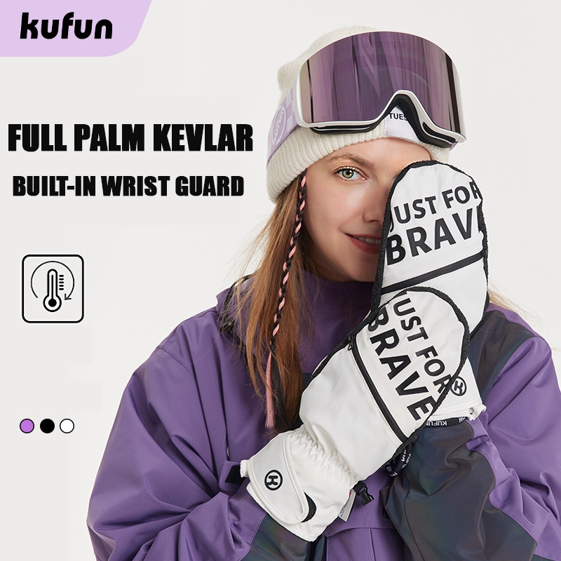 Kufun ถุงมือเล่นสกีเคฟล่า พร้อมตัวป้องกันข้อมือในตัว อุปกรณ์เล่นสกี สําหรับผู้ใหญ่ กันลื่น และทนต่อการสึกหรอ แบบมืออาชีพ