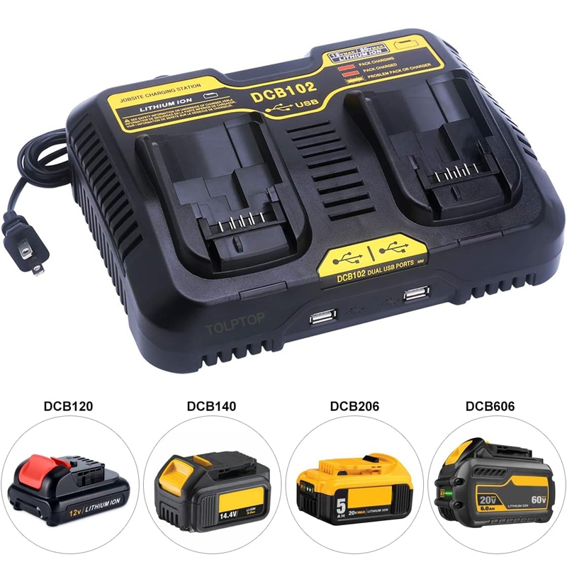 DCB102 DCB112 DCB118 เครื่องชาร์จแบตเตอรี่ 2 พอร์ต USB สําหรับ Dewalt 10.8V 14.4V 18V 20V 60V แบตเตอรี่ลิเธียม
