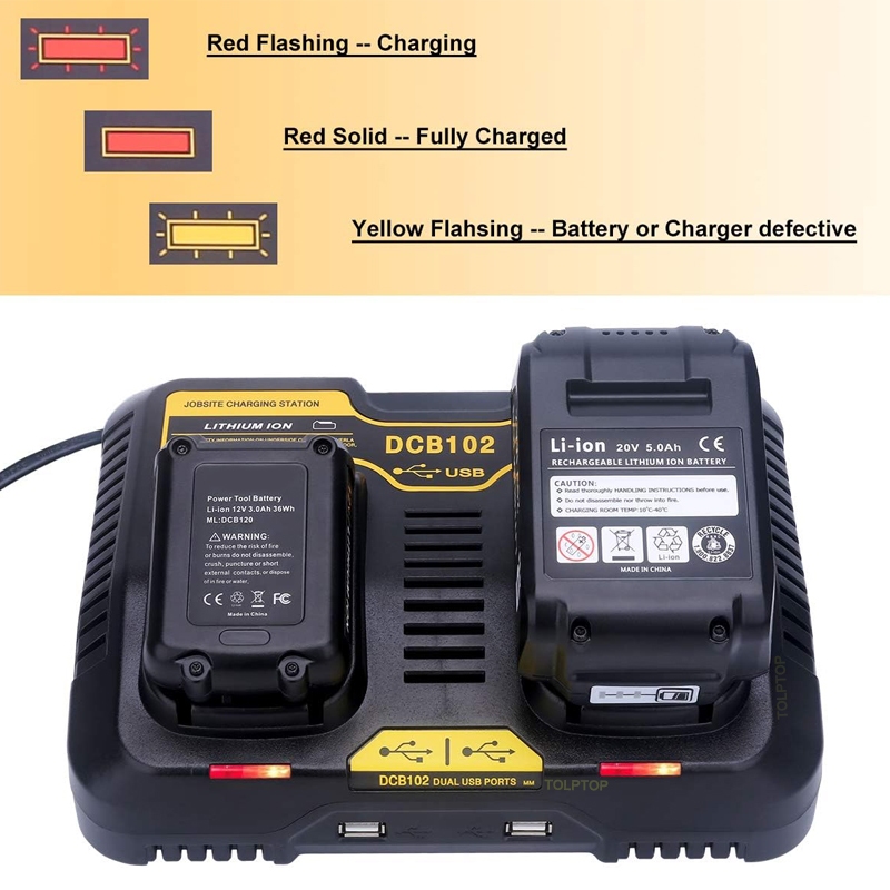 DCB102 DCB112 DCB118 เครื่องชาร์จแบตเตอรี่ 2 พอร์ต USB สําหรับ Dewalt 10.8V 14.4V 18V 20V 60V แบตเตอรี่ลิเธียม