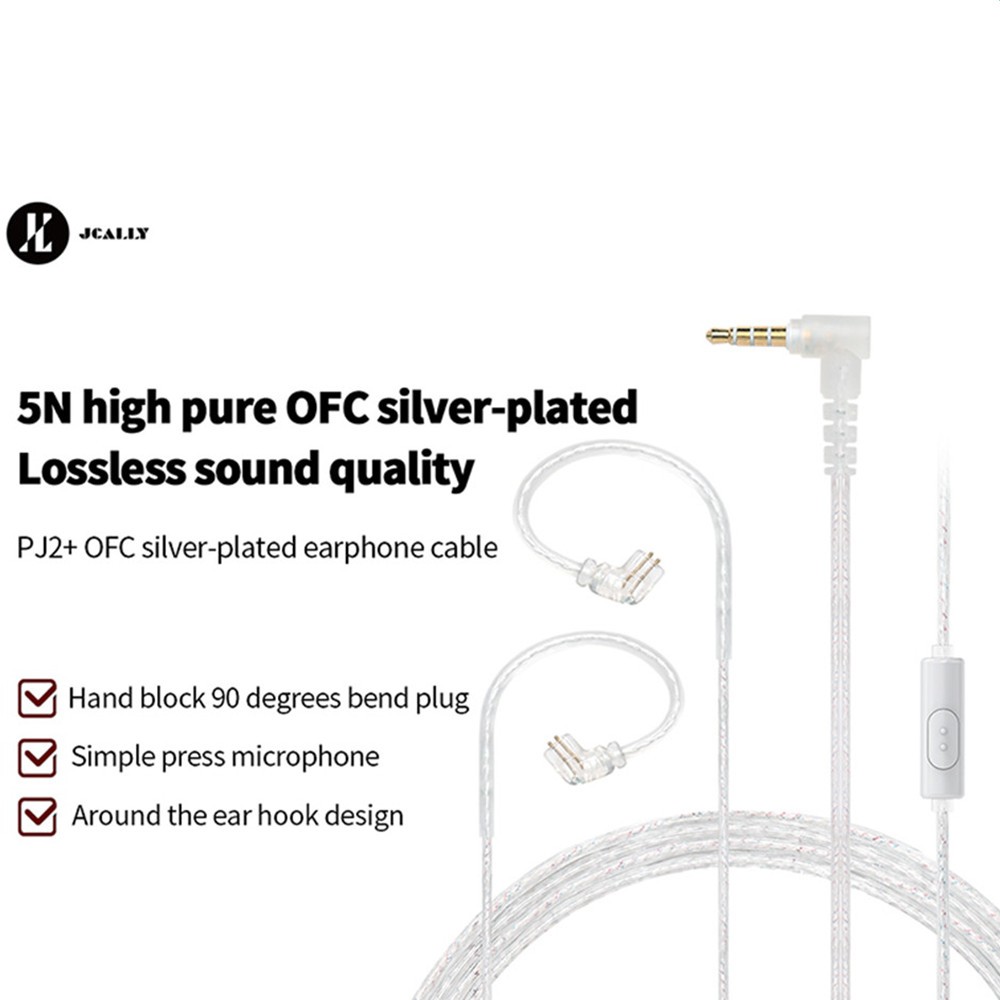 Jcally PJ2 + 5N OFC ชุบเงินอัพเกรดสาย 2Pin QDC MMCX พร ้ อมไมโครโฟนสําหรับ EDX PRO Castor Moondrop