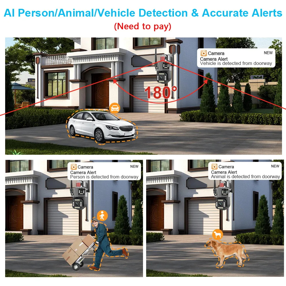 LLSEE 8K 16MP 4 เลนส์กล้องวงจรปิด WIFI ไร้สาย 360 10X ซูม AI ตรวจจับร่างกายอัตโนมัติ Night Vision ติดตามไร้สายกันน้ำกลางแจ้ง IP การรักษาความปลอดภัยกล้อง