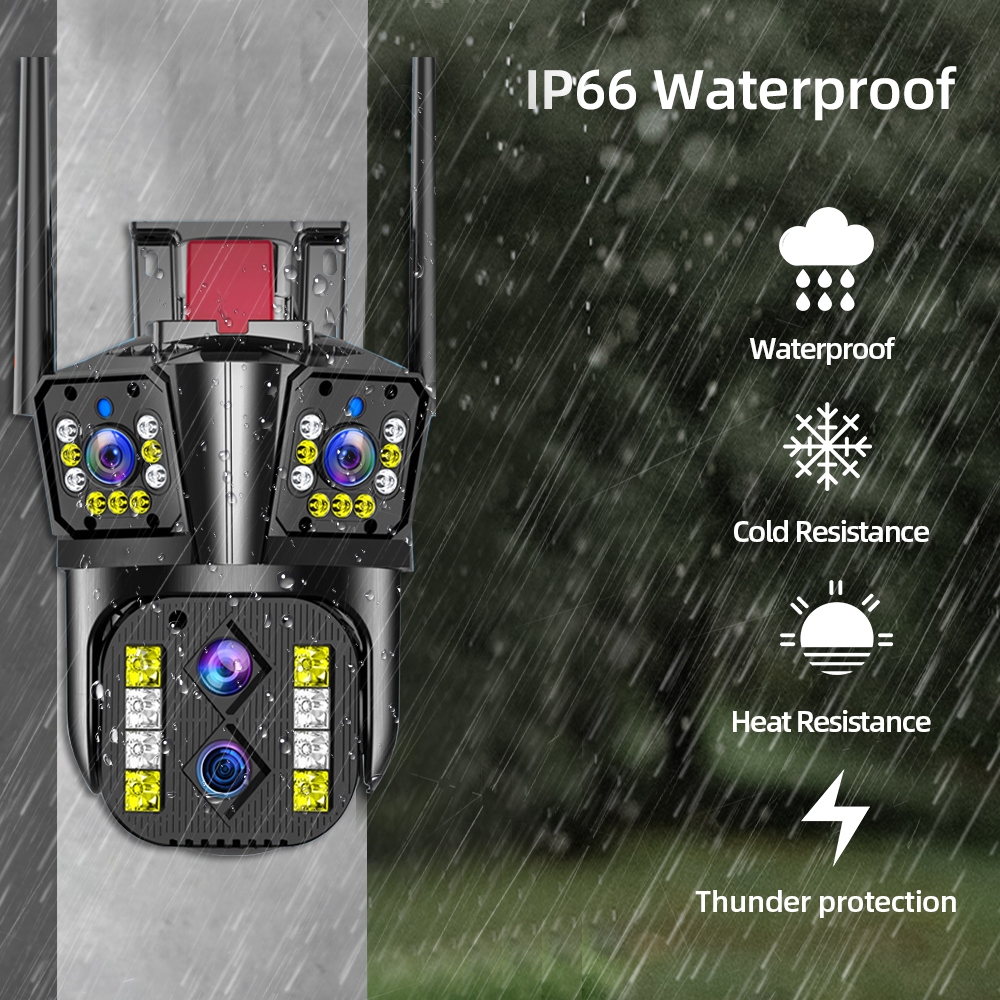 LLSEE 8K 16MP 4 เลนส์กล้องวงจรปิด WIFI ไร้สาย 360 10X ซูม AI ตรวจจับร่างกายอัตโนมัติ Night Vision ติดตามไร้สายกันน้ำกลางแจ้ง IP การรักษาความปลอดภัยกล้อง