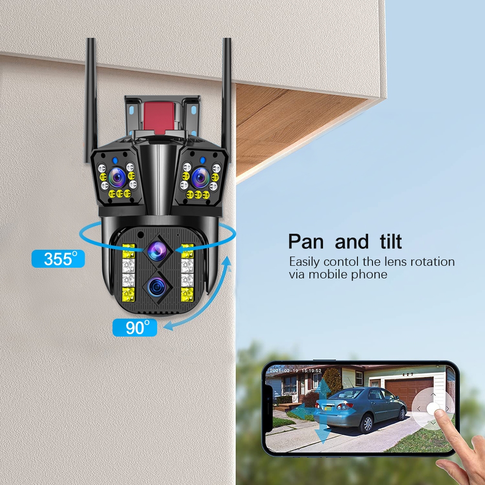LLSEE 8K 16MP 4 เลนส์กล้องวงจรปิด WIFI ไร้สาย 360 10X ซูม AI ตรวจจับร่างกายอัตโนมัติ Night Vision ติดตามไร้สายกันน้ำกลางแจ้ง IP การรักษาความปลอดภัยกล้อง