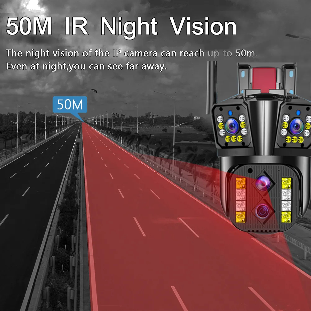 LLSEE 8K 16MP 4 เลนส์กล้องวงจรปิด WIFI ไร้สาย 360 10X ซูม AI ตรวจจับร่างกายอัตโนมัติ Night Vision ติดตามไร้สายกันน้ำกลางแจ้ง IP การรักษาความปลอดภัยกล้อง
