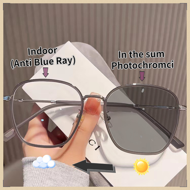 แว่นสายตาสั้น เลนส์ออโตเมติก ออกแดดเปลี่ยนสี UV400 แว่นกรองแสง ผญ เลนส์ออโต้ กรองแสงสีฟ้า Super Auto Blue Lens กันUV99%