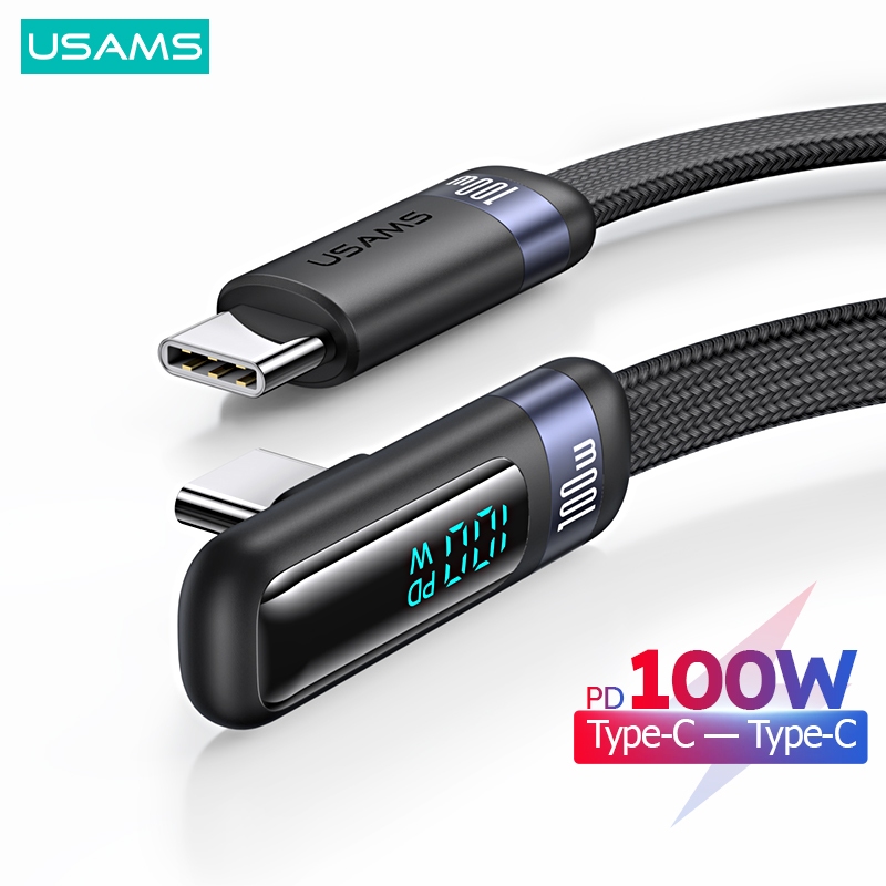Usams PD 100W จอแสดงผลดิจิทัล มุมขวา สายเคเบิลเกมข้อศอก สําหรับ 1Phone iPd USB Type C สายชาร์จข้อมูล ชาร์จเร็ว สําหรับ Android IP15