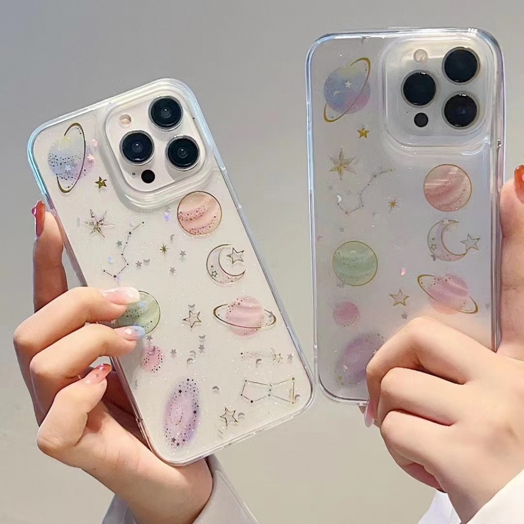 ด้านนอก Space Planets Glitter เคสโทรศัพท์สําหรับ iPhone17 16 15Pro 14 13 12 11 SE2 Xsmax 7/8PLUS XR 