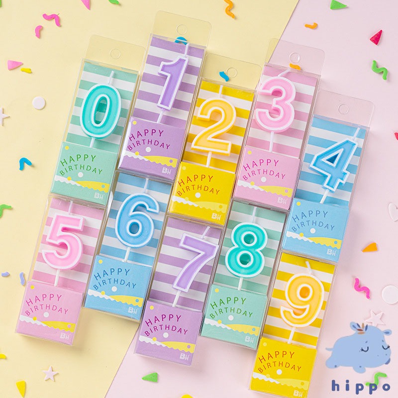 เทียนวันเกิดตัวเลขสีพาสเทล 0-9 เทียนปักเค้ก เทียนตกแต่งเค้กวันเกิด Birthday candles【Hippobaby20】