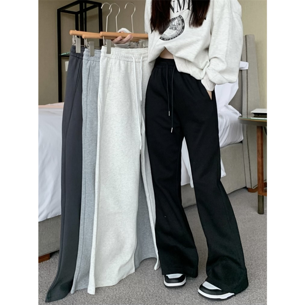 【JMWOMEN】กางเกงกีฬาขาบานลําลอง ทรงสลิมฟิต สไตล์อเมริกันเรโทร