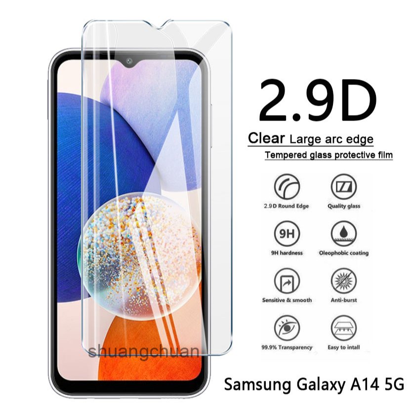 ฟิล์มกระจกนิรภัยกันรอยหน้าจอ แบบใส ขอบโค้ง ขนาดใหญ่ 2.9D สําหรับ Samsung Galaxy A14 5G A04E A04 A04S A24 4G A34 5G A54 5G