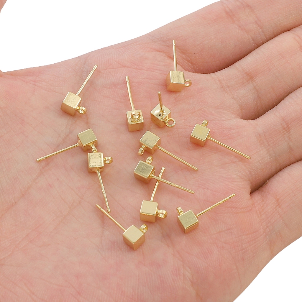เครื่องประดับ ต่างหู ชุบทอง 14k ทรงสี่เหลี่ยม ขนาดเล็ก แฮนด์เมด DIY