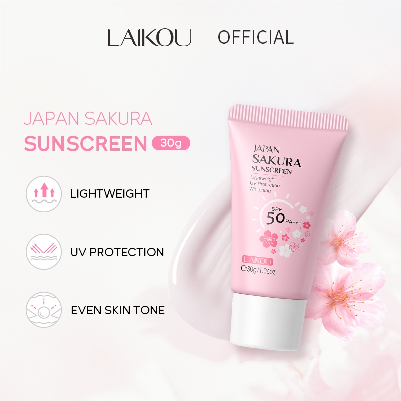 Laikou Japan Sakura ครีมกันแดดโซเดียม ไฮยาลูโรเนต ป้องกันรังสียูวี ไวท์เทนนิ่ง กระชับผิว ให้ความชุ่มชื้น เรียบเนียน 30 กรัม
