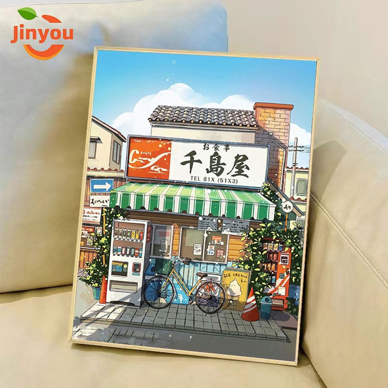 JINYOU【30*40/40*50ซม.】ระบายสีตามตัวเลข/ห้างสรรพสินค้า/สไตล์ญี่ปุ่น/ภาพระบายสีตามตัวเลข/เฟอร์นิเจอร์ห้องนั่งเล่นภาพวาดตกแต่ง/ร้านขายของชำ/วาดด้วยมือด้วยสีอะครีลิค