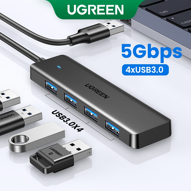 Ugreen ฮับ USB 3.0 4 พอร์ต USB A บางพิเศษ สําหรับเมาส์ คีย์บอร์ด แฟลชไดรฟ์ เครื่องพิมพ์ เข้ากันได้กั