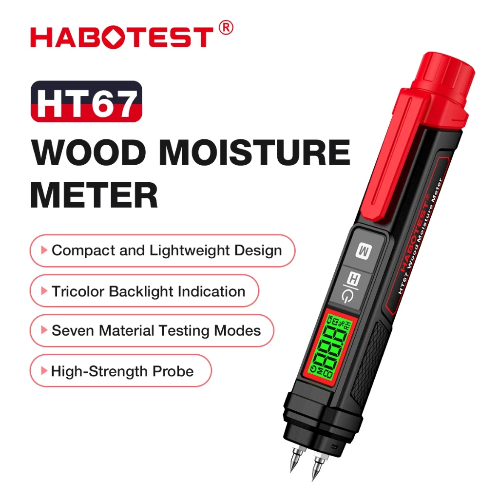 Habotest HT67 เครื่องวัดความชื้นดิจิทัล ชนิดปากกา หน้าจอ LCD ชนิดเข็ม ไม้ แดมเปอร์ เครื่องตรวจจับความชื้นคอนกรีต ซีเมนต์อิฐ สําหรับไม้