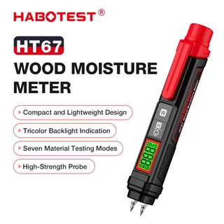 Habotest HT67 เครื่องวัดความชื้นดิจิทัล ชนิดปากกา หน้าจอ LCD ชนิดเข็ม ไม้ แดมเปอร์ เครื่องตรวจจับความชื้นคอนกรีต ซีเมนต์อิฐ สําหรับไม้