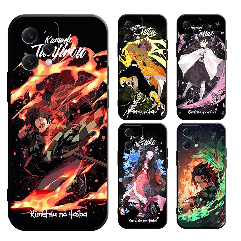 เคส realme 10 8 8I 10 9 9i 10T PRO PLUS 4G 5G นิ่ม เนื้อแมตต์ ลายอนิเมะ Demon Slayer Tanjiro Nezuko Zenitsu สีดํา สําหรับ