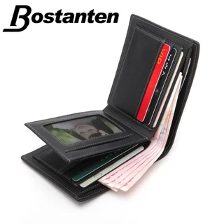 BOSTANTEN กระเป๋าสตางค์หนังวัวพรีเมี่ยมสำหรับผู้ชายสไตล์ธุรกิจพร้อมกล่องของขวัญ