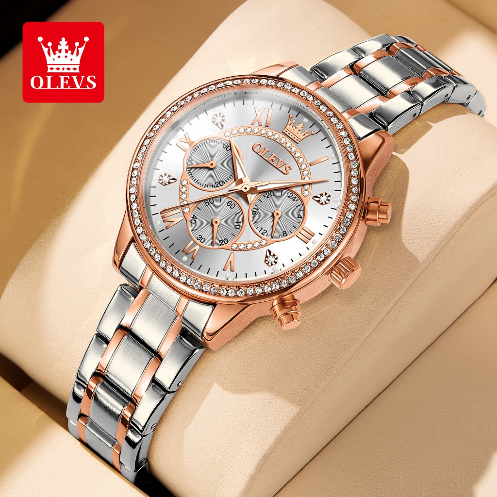 OLEVS นาฬิกาข้อมือผู้หญิง กันน้ํา 100% เรืองแสง สายแสตนเลส สีโรสโกลด์ นาฬิกาควอตซ์ แฟชั่น สําหรับสตรีนาฬิกาข้อมือ ของขวัญวันเกิดผู้หญิง TY715