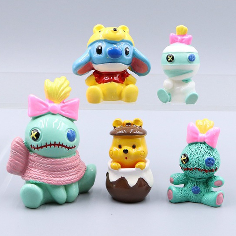 โมเดลฟิกเกอร์ PVC รูปการ์ตูนหมีพูห์ Lilo & Stitch ขนาด 4-6 ซม. ของเล่นสําหรับเด็ก 5 ชิ้น ต่อชุด