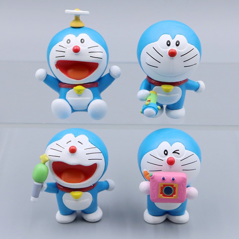 โมเดลฟิกเกอร์ PVC รูปหุ่นยนต์โดราเอมอน แมว ไอศกรีม กล้องวิดีโอ 5 ซม. สําหรับตกแต่งเค้ก 4 ชิ้น ต่อชุด