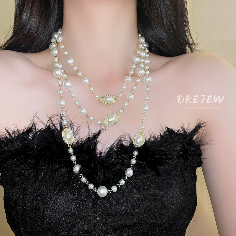 DREJEW สร้อยคอโซ่ ประดับไข่มุก หลายชั้น สไตล์ฝรั่งเศสย้อนยุค หรูหรา กันแพ้