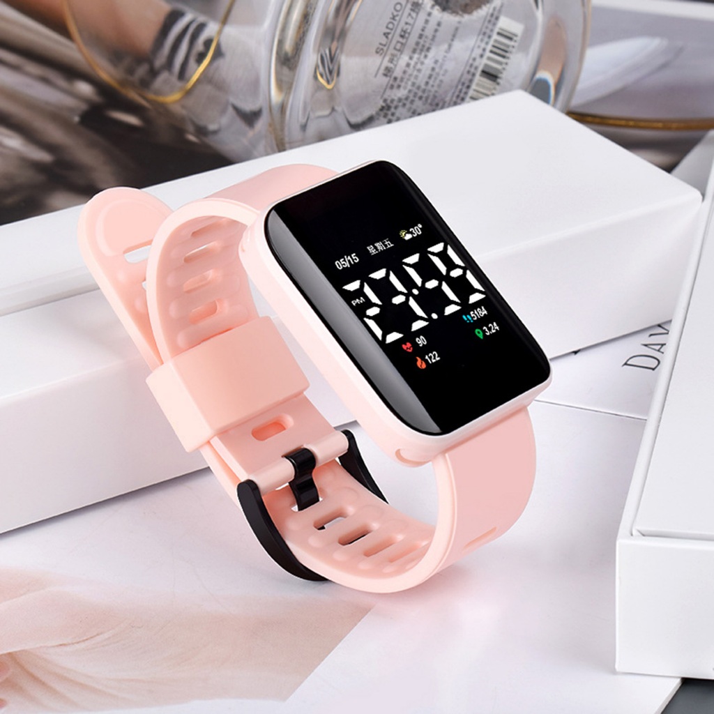 นาฬิกาข้อมืออิเล็กทรอนิกส์ LED ทรงสี่เหลี่ยม กันน้ํา สไตล์สปอร์ต สําหรับผู้หญิง และผู้ชาย 2023