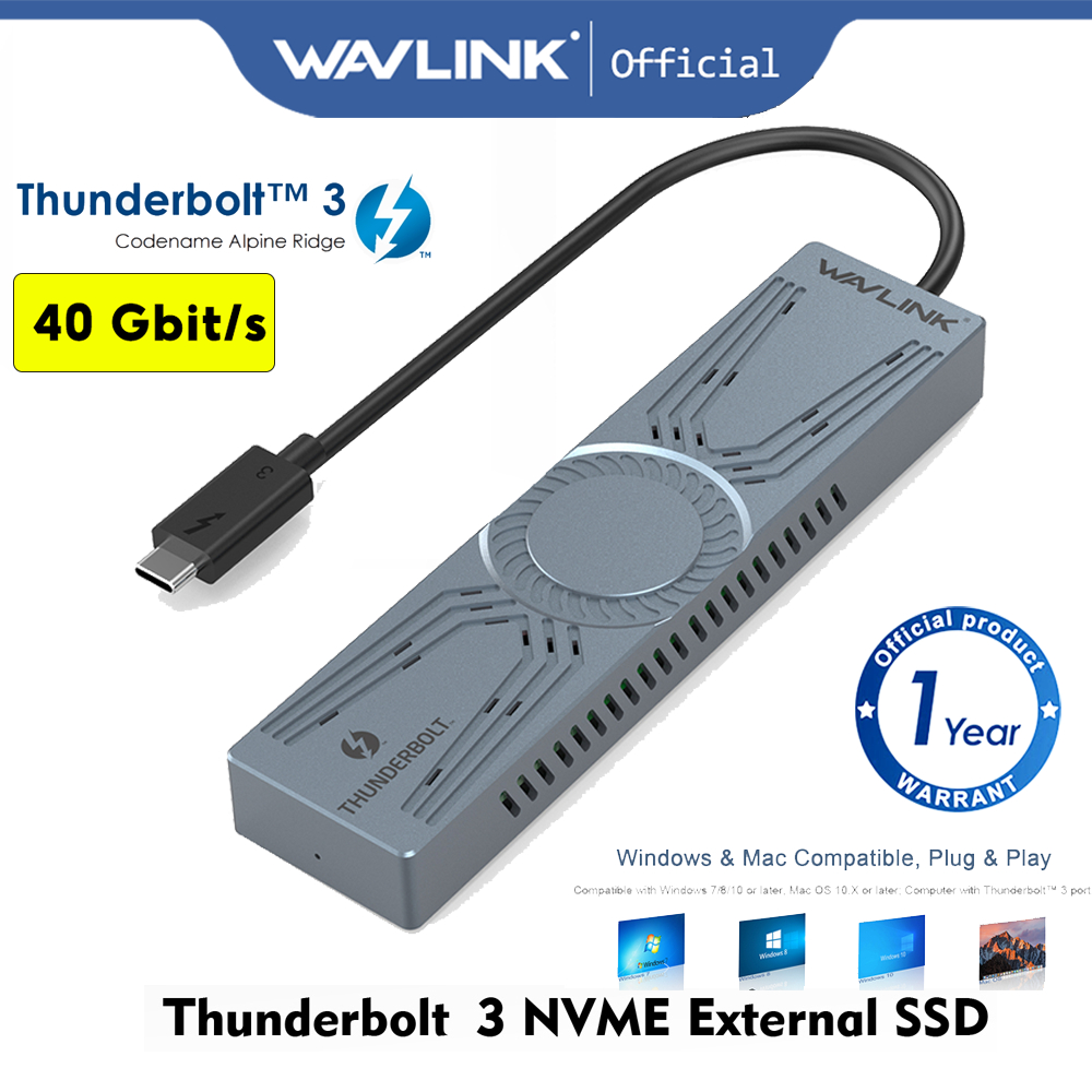 Wavlink Thunderbolt 3 เคสฮาร์ดไดรฟ์ภายนอก อะลูมิเนียม M.2 Type C เป็น M Key B M Key 2280 สําหรับ PCI