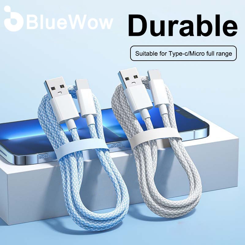 Bluewow สายชาร์จ Micro USB Type-C สําหรับ iPhone Samsung Huawei Xiaomi Redmi Android iOS
