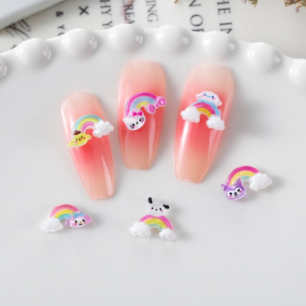 Sanrio ใหม่ เรซิ่น ลายการ์ตูน Kulomi Melody Cinnamon 3D สีรุ้ง สําหรับตกแต่งเล็บ DIY 30 ชิ้น