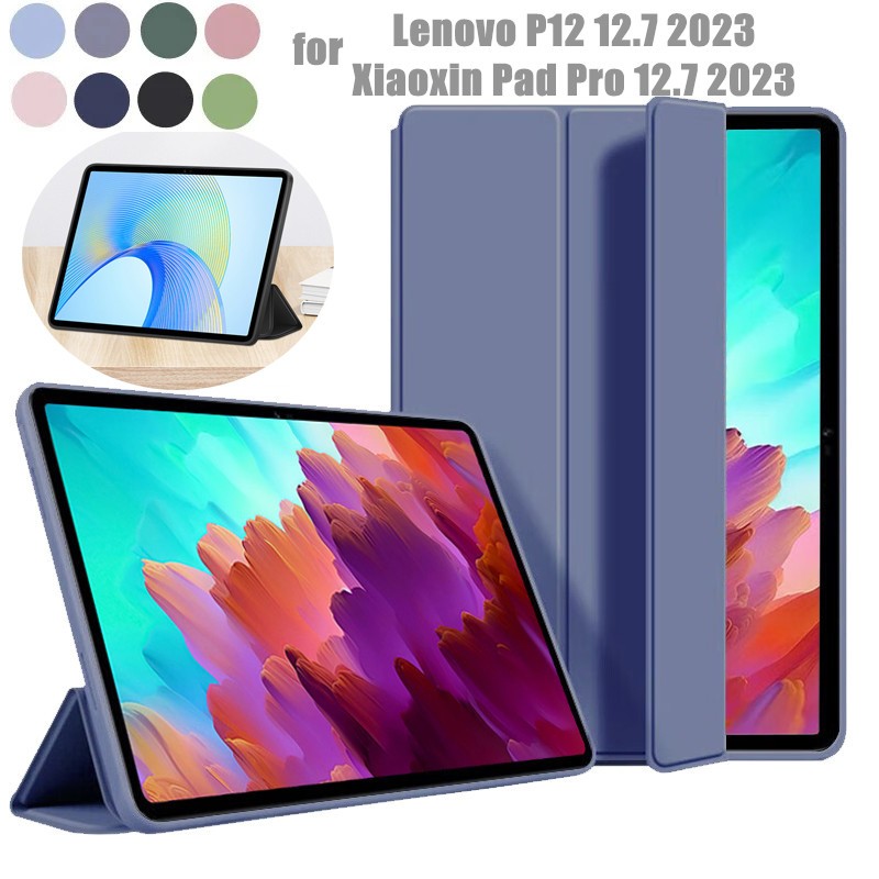 Lenovo Xiaoxin Pad Pro 12.7" 2023 Tablet Cover PU Leather Case with Slim Silicon Smart Magnetic Stand Flip Case for Tab P12 12.7