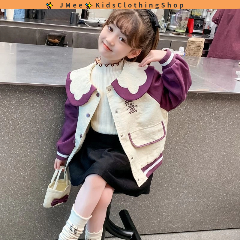 [สปอต] 3-14 ปี แจ็คเก็ตเด็กผู้หญิงฤดูใบไม้ร่วงปี 2023 สาว Cascane เบสบอลสาวสาวสาวคอปกด้านบน