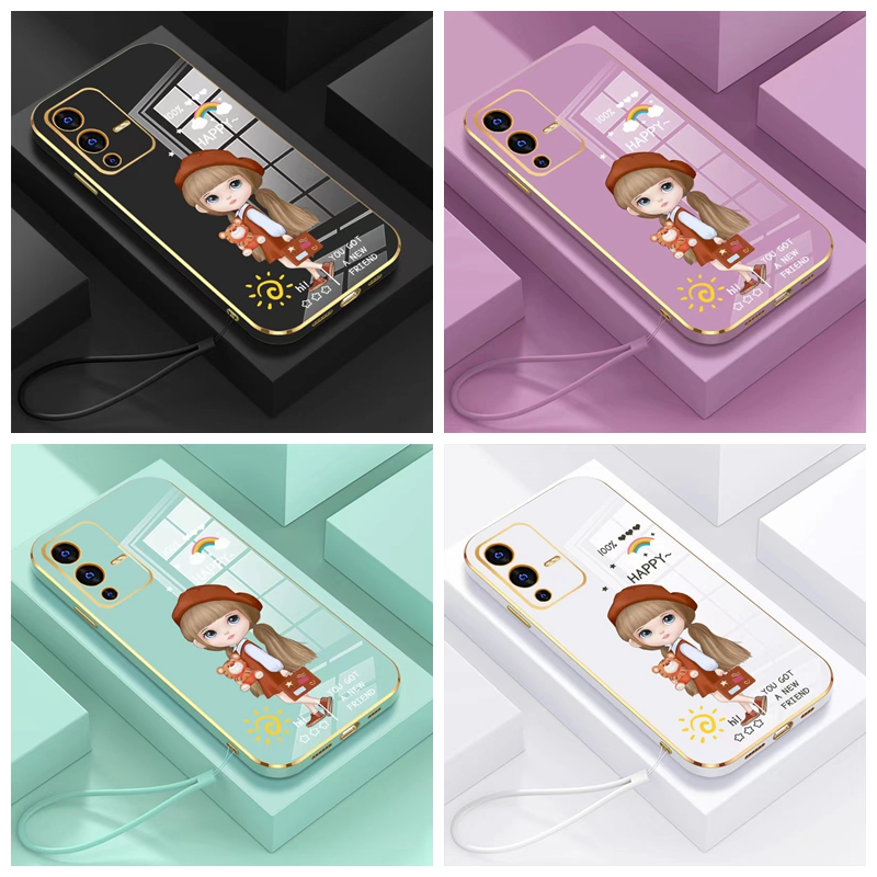 เคส OPPO A38 4G A78 4G A58 4G A78 5G A55 4G Reno 7Z ขอบตรง 90° สาวสร้างสรรค์เคสโทรศัพท์ชุบ