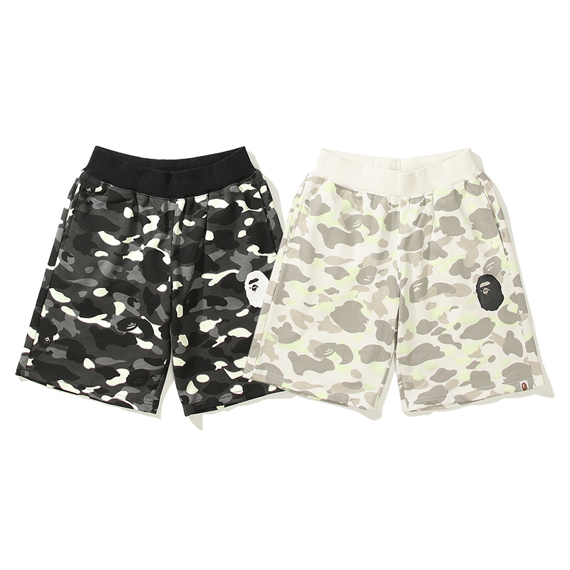 Bape กางเกงขาสั้นลําลอง ผ้าฝ้ายแท้ พิมพ์ลาย แฟชั่นสําหรับผู้ชาย และผู้หญิง