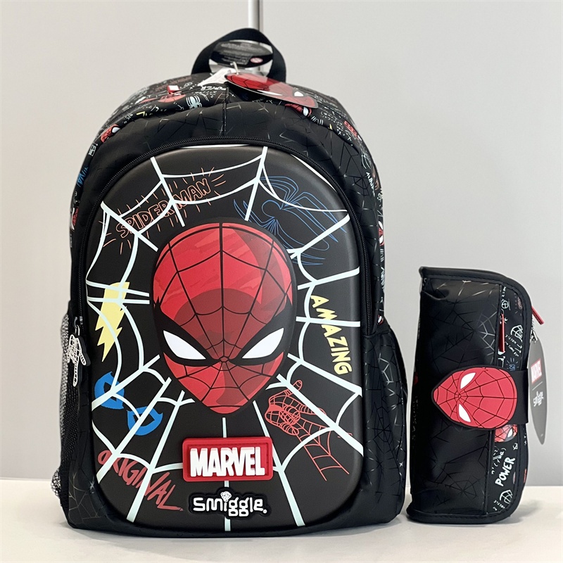Smiggle กระเป ๋ าเป ้ สะพายหลัง Spider-Man Collection Double Decker Classic Backpack Utility Pencil Case Hoodie Spider-Man Junior Character