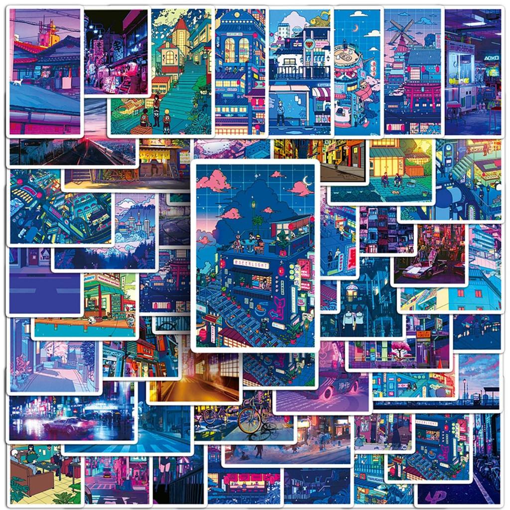 50pcs ญี่ปุ่นอะนิเมะ Night View Graffiti สติกเกอร์กันน้ําสําหรับ DIY โทรศัพท์แล็ปท็อปโน้ตบุ๊คกีตาร์จักรยานหมวกกันน็อครถตกแต่ง Decal