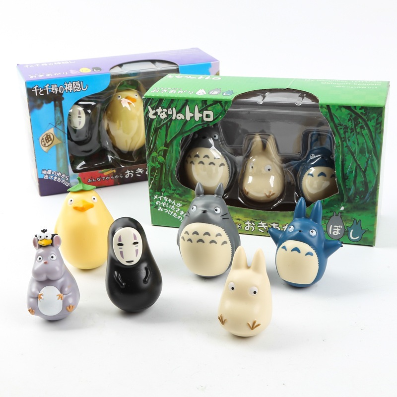 โมเดลฟิกเกอร์ PVC อนิเมะ Miyazaki Hayao Ghibli Totoro Fairydust Spirited Away No Face Man Q Version ขนาด 6-8 ซม. ของเล่นสําหรับเด็ก 3 ชิ้น ต่อชุด