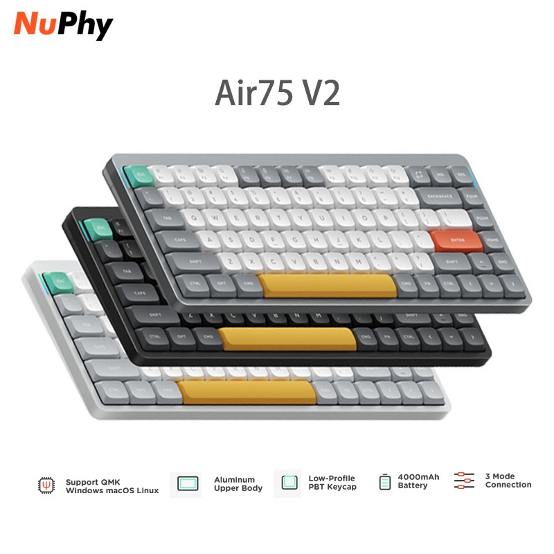 Nuphy Air75 V2 คีย์บอร์ดเกมมิ่งไร้สายบลูทูธ RGB Backlit พร้อม Mac Windows iPad