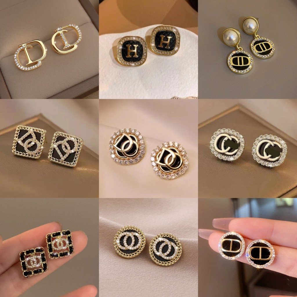 ต่างหูสตั๊ด สีดํา สีทอง สไตล์เกาหลี แฟชั่นสําหรับผู้หญิง