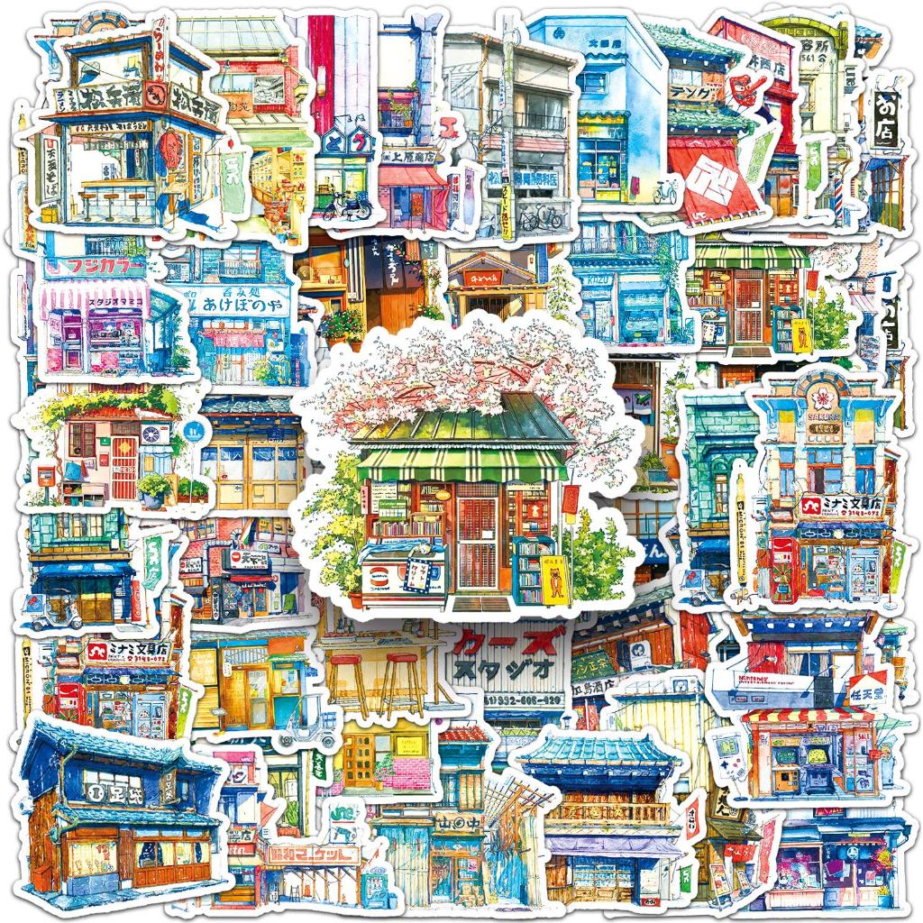 50 ชิ้นสไตล์ญี่ปุ่น Street Side Shop Graffiti สติกเกอร์กันน้ําสําหรับ DIY โทรศัพท์แล็ปท็อปโน้ตบุ๊คกีตาร์จักรยานหมวกกันน็อครถตกแต่ง Decal