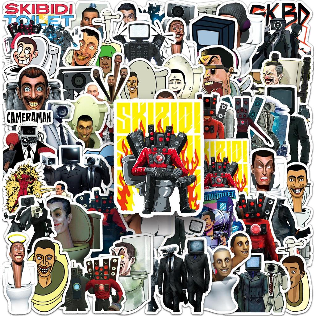 60pcs Skibidi ห้องน้ํา VS Monitor มนุษย์หมาป่าฆ่าเกม Graffiti สติกเกอร์กันน้ําสําหรับ DIY โทรศัพท์แล็ปท็อปโน้ตบุ๊คกีตาร์จักรยานหมวกกันน็อครถตกแต่ง Decal