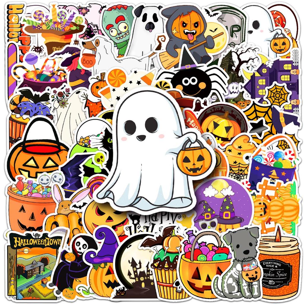 50ชิ้นน่ารักผีฮาโลวีนคืนการ์ตูนกราฟฟิตีสติกเกอร์กันน้ําสําหรับ ทําเอง โทรศัพท์แล็ปท็อปโน๊ตบุ๊คกีต้าร์จักรยานหมวกกันน็อครถตกแต่งรูปลอก