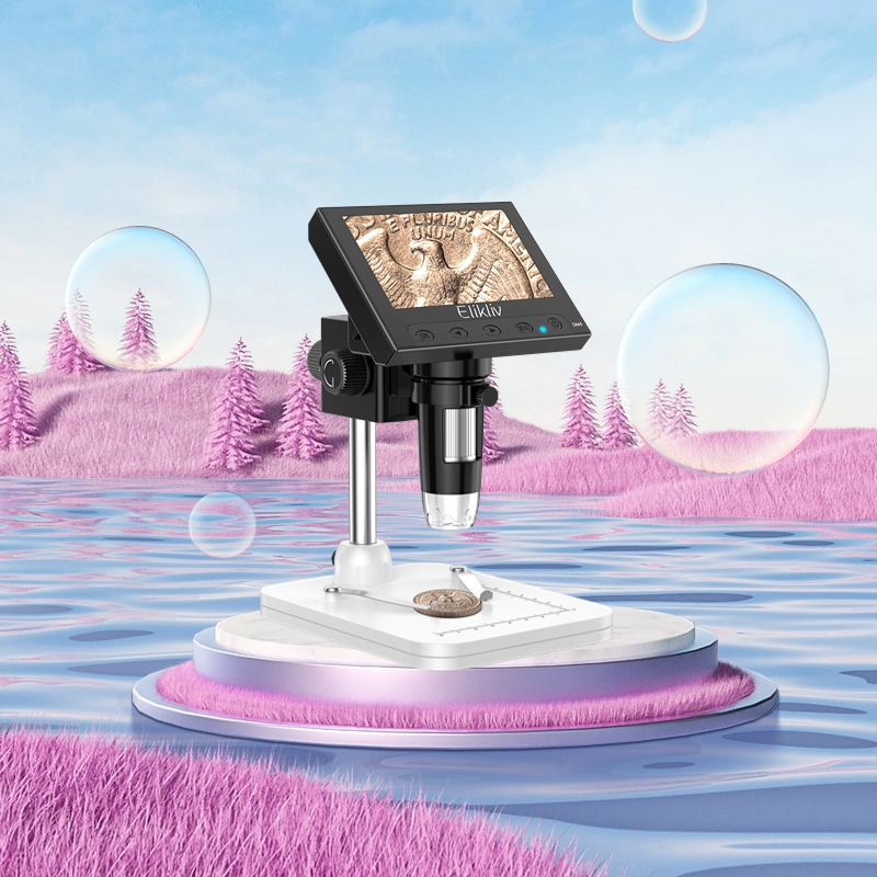 Tomlov Elikliv EDM4 4.3 "กล้องจุลทรรศน์เหรียญ LCD กล้องจุลทรรศน์ดิจิตอล 1000x แว่นขยายเหรียญ 8 ไฟ LE